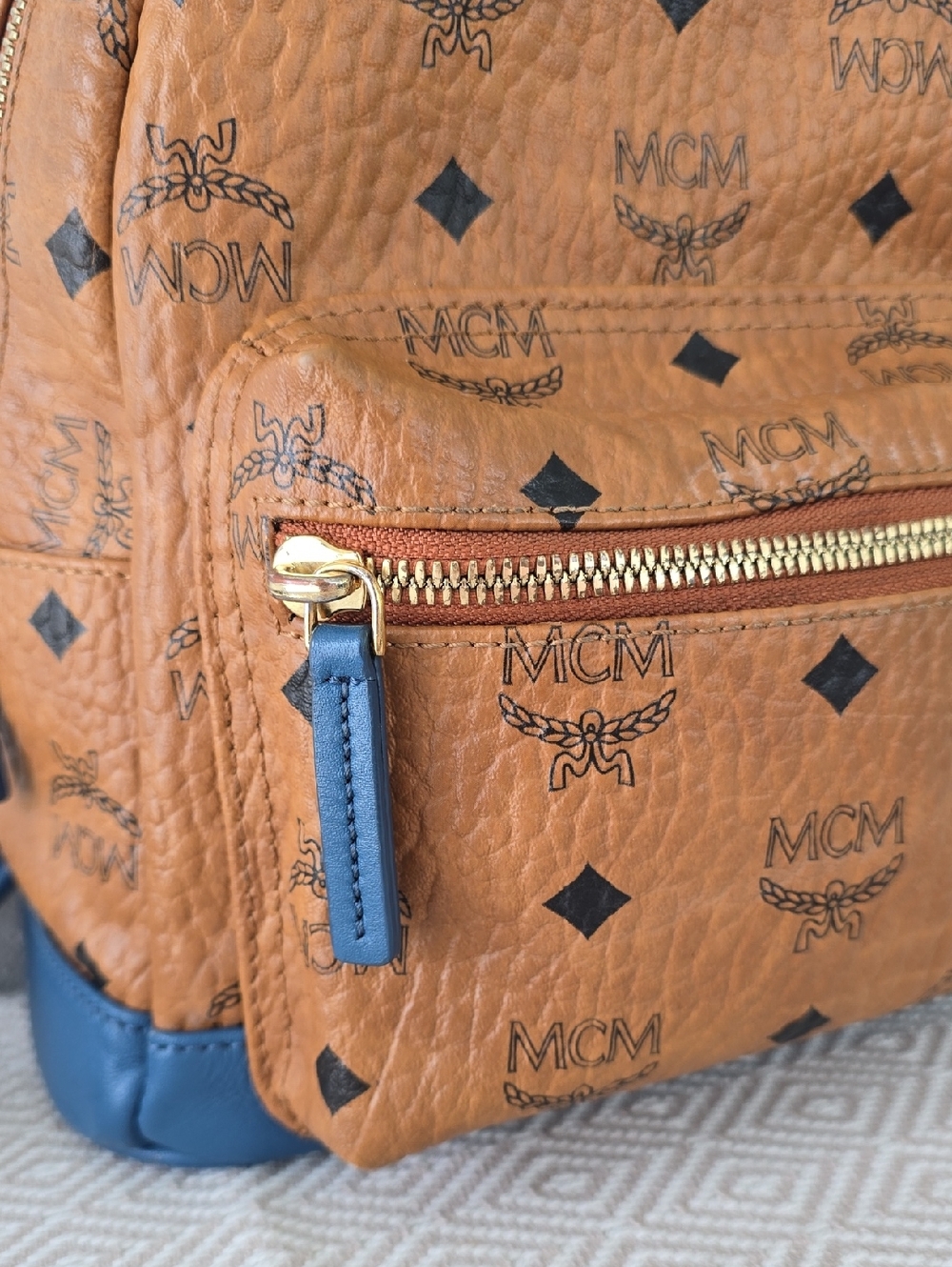 MCM Visetos Monogram Mini Stark Backpack Cognac Blue - Picture 3 of 16